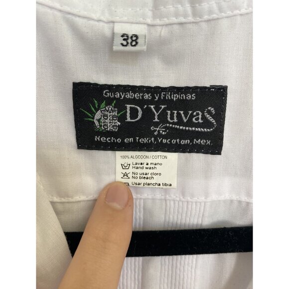 D'Yuvas Mens White Shirt 38 short sleeve button up collared cotton mexico - Picture 3 of 6